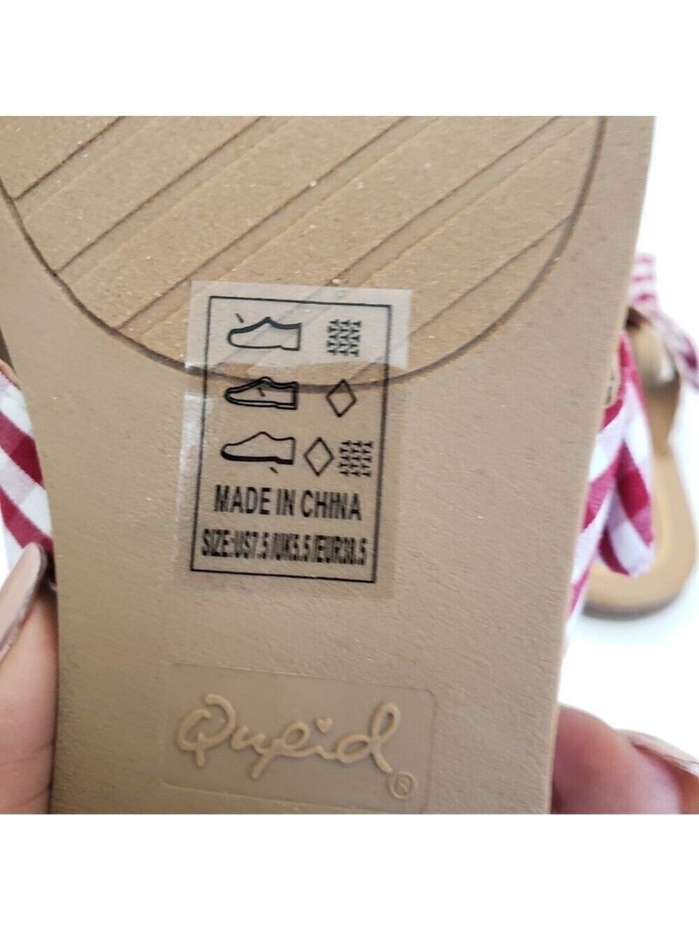 Qupid Striped Slip-On Flat Sandals with Bow Size 7 - Picture 8 of 9